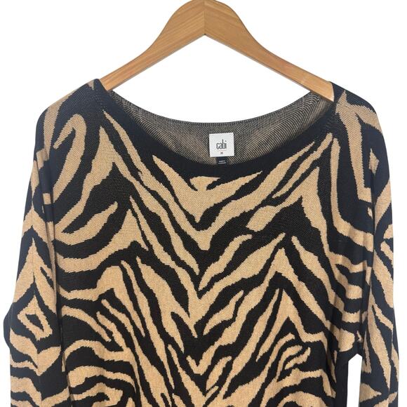 Cabi Sweater Women Size M Black Brown Zebra Print Long Sleeve Modest Career Work - Picture 3 of 6